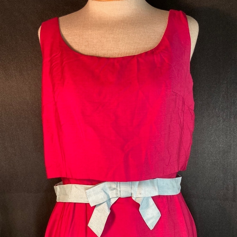 𝅺50’S vintage hot pink dress with light‎ blue accents. Homemade silk(?) s/m.